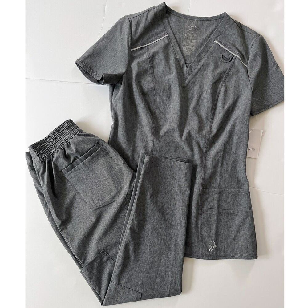 Jaanuu Women's Charcoal Gray V-Neck Scrub Set